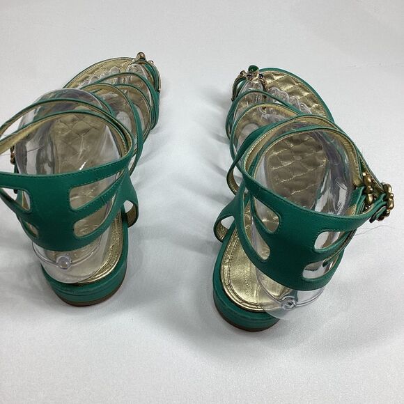 CHANEL Interlocking CC Logo Leather Gladiator Sandals Green Size EU 39.5 8.5US - Picture 7 of 17